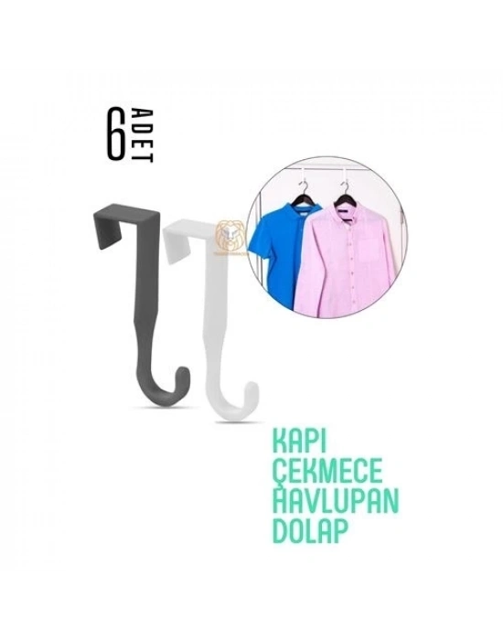 Pratik Askı Dolap Çekmece Havlupan Kapı Askısı 6 ADET