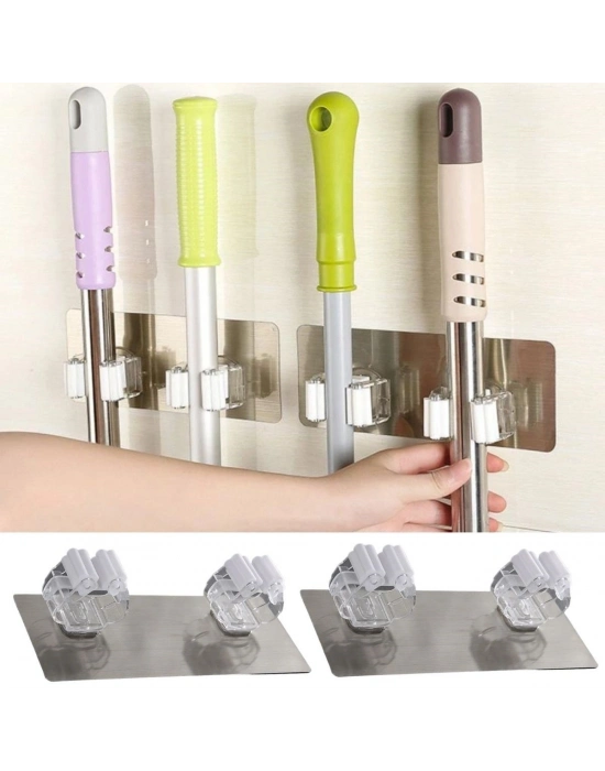 ®  Pratik Organizer 4lü Yapışkanlı Fırça Paspas Mop Fırça Sabitleyici Ergonomik Alet Aparatı