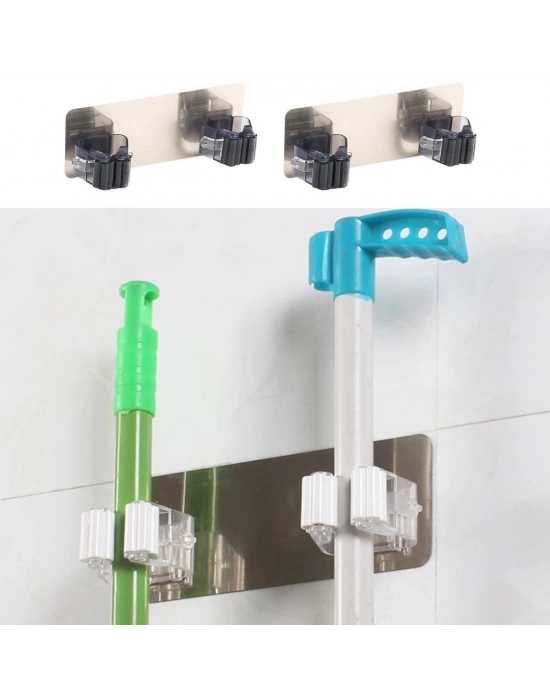 ®  Pratik Organizer 4lü Yapışkanlı Fırça Paspas Mop Fırça Sabitleyici Ergonomik Alet Aparatı