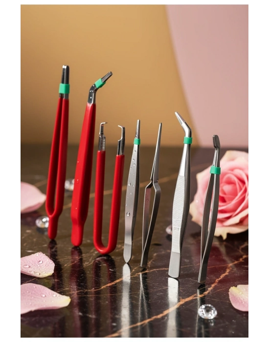 Premium 7 Parça Çelik Profesyonel Çiçek Bakım Ve Teraryum Cımbız Seti - Lüks Bakım Kiti