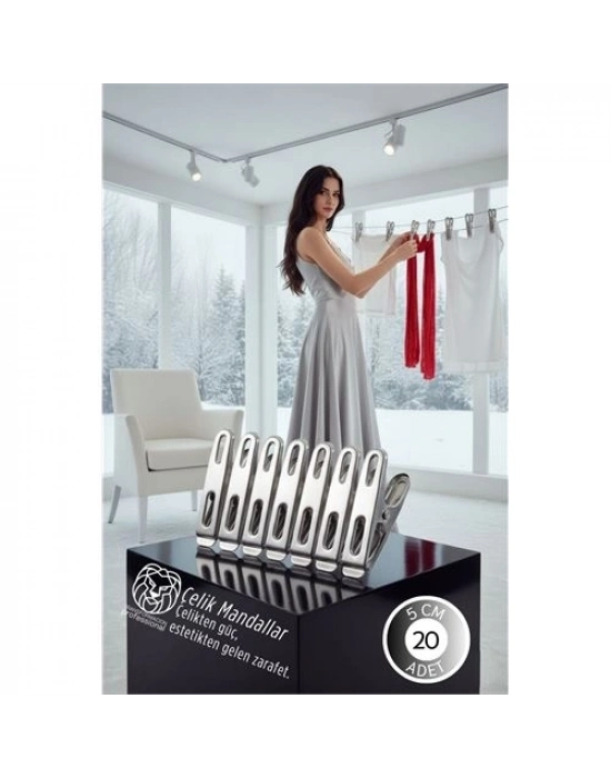 ® Premium Çelik Mandal Seti - 20lü Elite Seri, Endüstriyel Mukavemetli Çamaşır Mandalı
