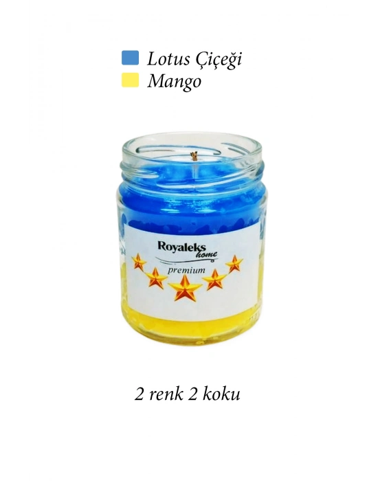 Premium Seri 2 Renk 2 Koku Sarı Lacivert Beş Yıldız Kavanoz Mum 210 cc - RYL