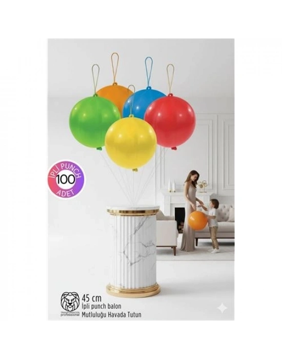 ® Premium Serisi Punch İpli Balon 40 cm Mat Lateks Balon Seti – 100’lü Profesyonel Etkinlik Paketi