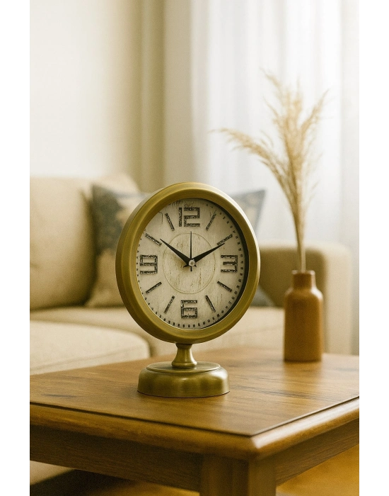 ® Premium Vintage 25 x 20 Cm Eskitme Metal Masa Saati