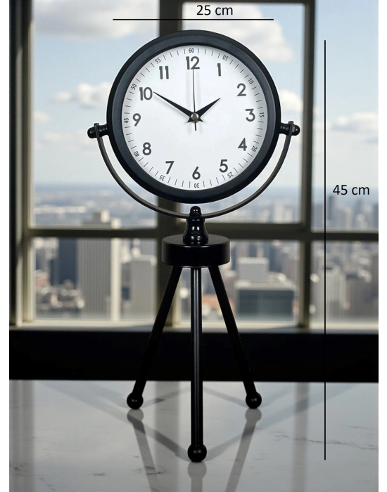 ® Prime Black Zarif Üç Ayaklı Metal Masa Saati