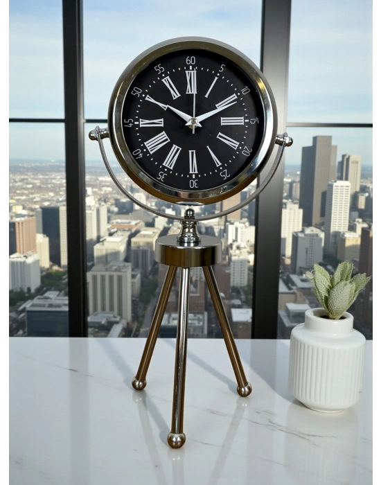 ® Prime Krom Üç Ayaklı Metal Masa Saati