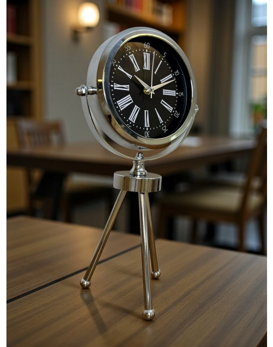 ® Prime Krom Üç Ayaklı Metal Masa Saati