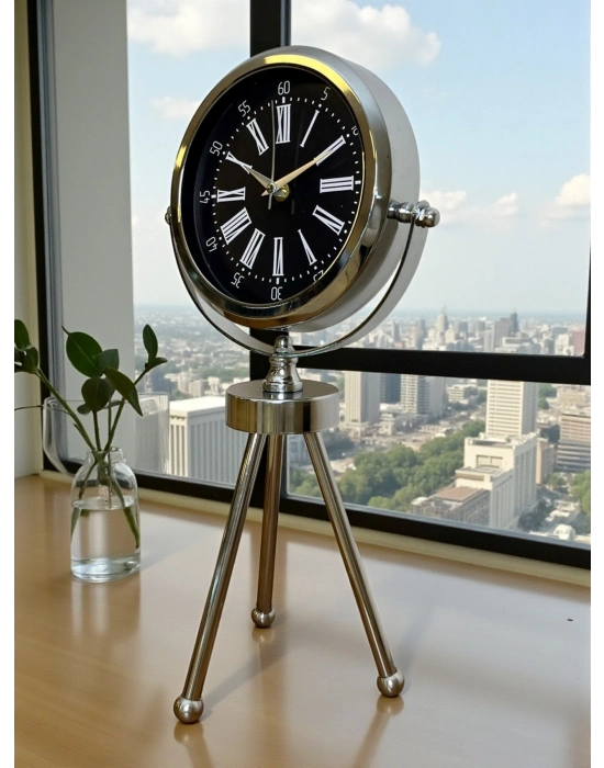 ® Prime Krom Üç Ayaklı Metal Masa Saati
