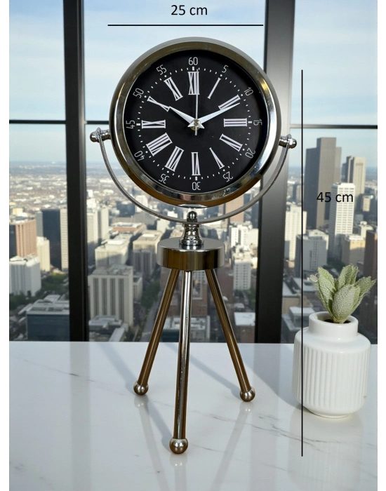 ® Prime Krom Üç Ayaklı Metal Masa Saati