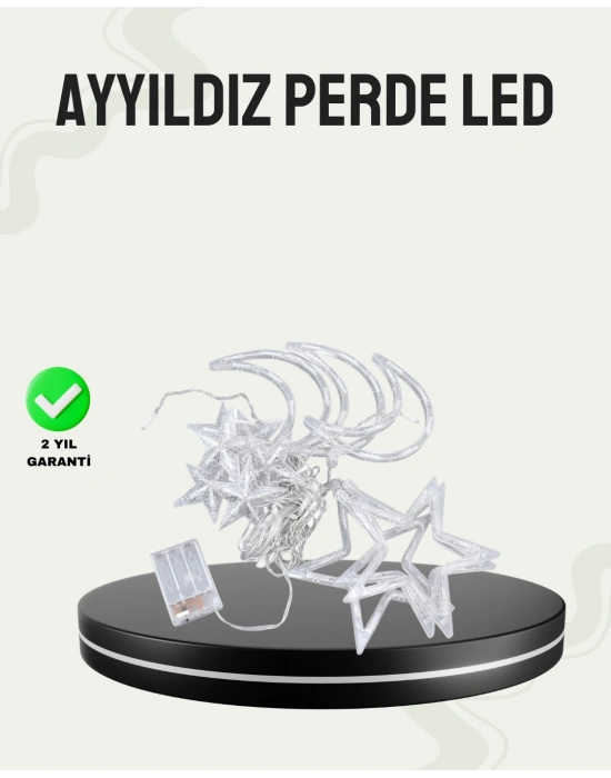 Prizli Yıldız Ay Perde LED Işık Ev ve Organizasyon Dekoru