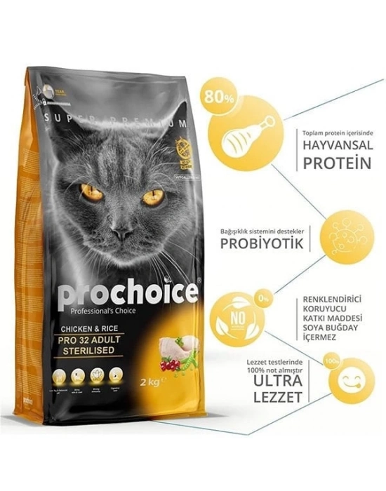 Pro Choice Pro 32 Sterilised Tavuklu Kısırlaştırılmış Kedi Maması 15 Kg