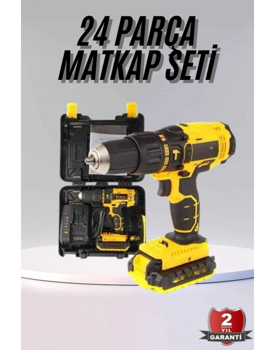 Profesyonel Çift Bataryalı Akülü Vidalama Şarjlı Matkap 24 Parça