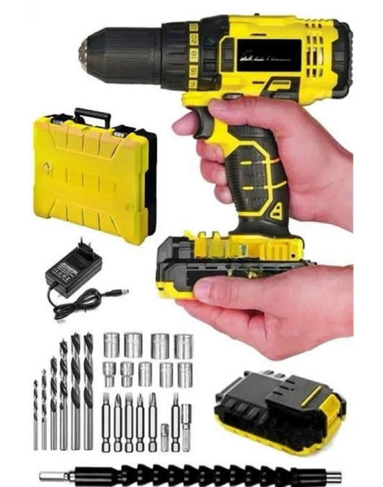 Profesyonel Çift Bataryalı Akülü Vidalama Şarjlı Matkap 24 Parça