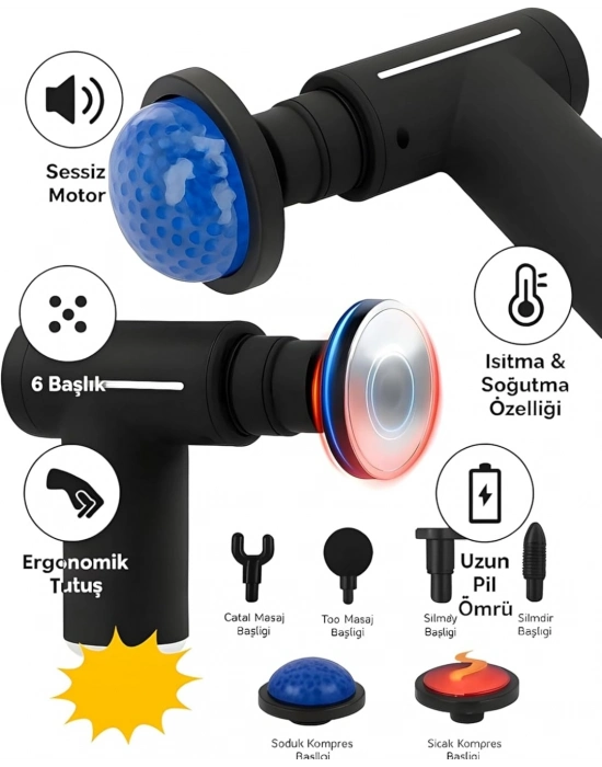 ® Profesyonel Derin Doku Masaj Aleti 6 Başlık 1800 mAh Batarya