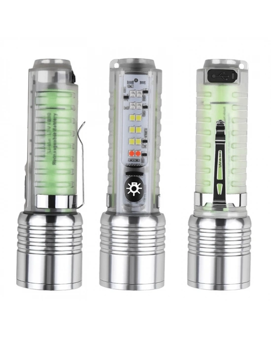 Profesyonel Tg Led Güçlü 8 Modlu Type-c 1000 Lümen Polis Çakarlı Şarjlı El Feneri