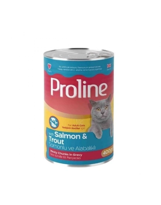 Proline Sos İçinde Et Parçacıklı Somonlu ve Alabalıklı Yetişkin Konserve Kedi Maması 1 Adet 400 Gr