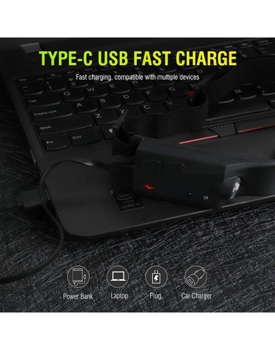 Ps-001 5 Aydınlatma Modlu Cob Led Sensörlü Usb Şarj  Edilebilir Dahili Pilli Kafa Lambası