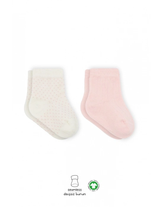 Puan Derby Penye Soket Çorap 2Li BS10103 Pembe Ekru