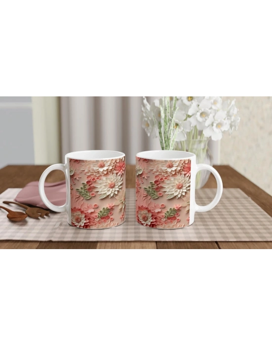 Pudra Bahçesi Çiçekli Rölyef Kupa Bardak