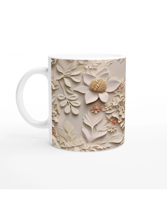 Pudra Detaylı Zarif Kabartmalı Çiçek Kupa Bardak