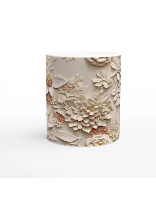 Pudra Detaylı Zarif Kabartmalı Çiçek Kupa Bardak