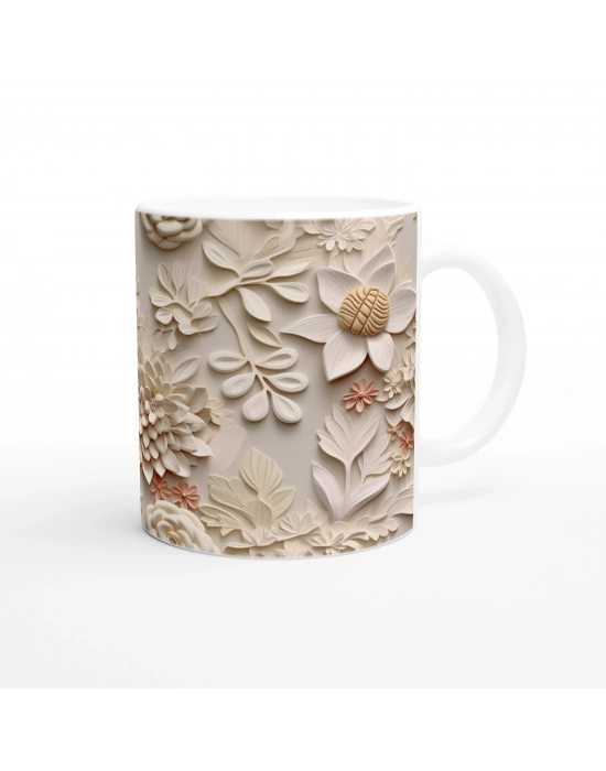 Pudra Detaylı Zarif Kabartmalı Çiçek Kupa Bardak