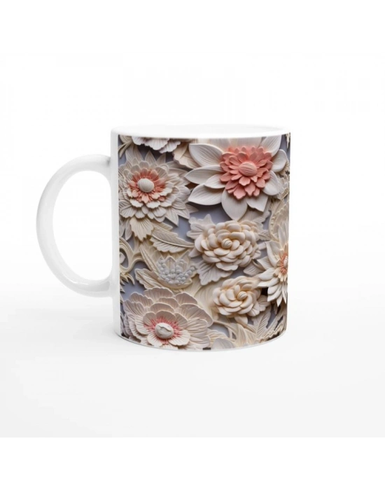 Pudra Tonlarında Zarif Rölyef Çiçekli Kupa Bardak