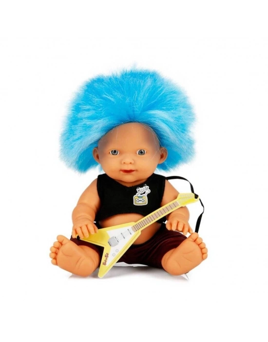 Punkçı Bebek Figürü 25 cm - Mavi Saçlı