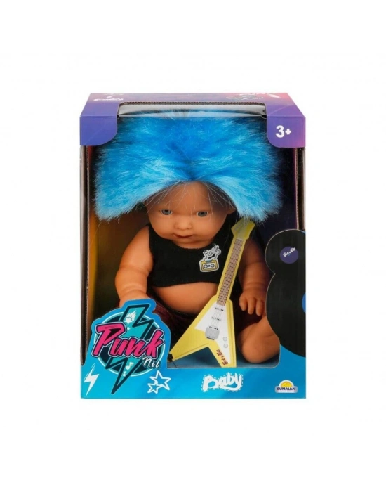 Punkçı Bebek Figürü 25 cm - Mavi Saçlı