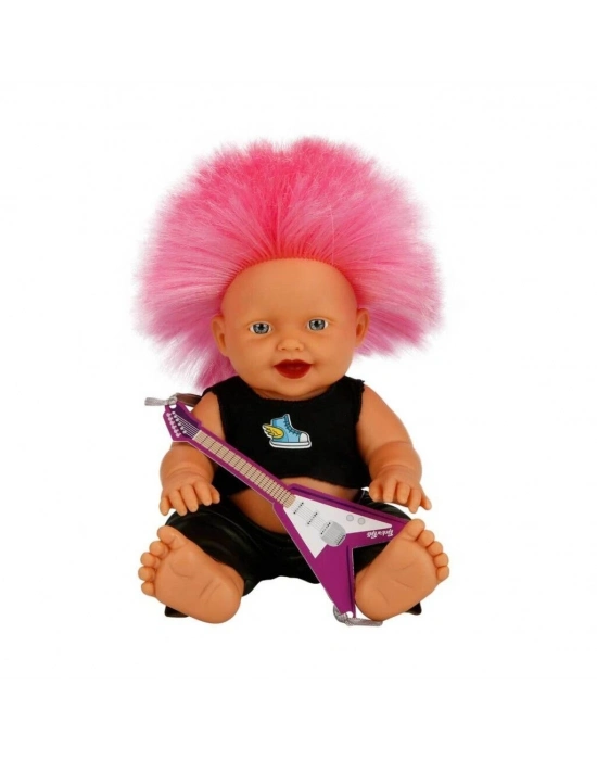 Punkçı Bebek Figürü 25 cm - Pembe Saçlı