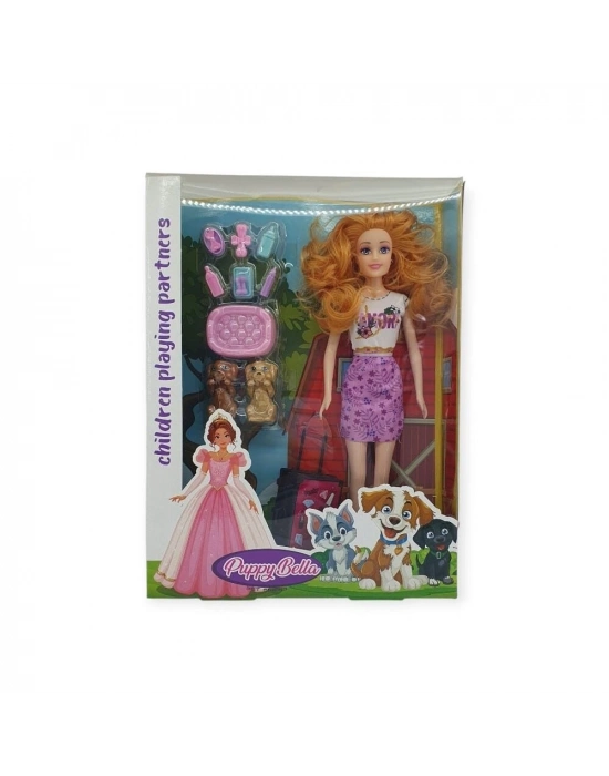 Puppy Bella 30 cm Bebek ve Köpek Bakım Seti - Lila Elbise