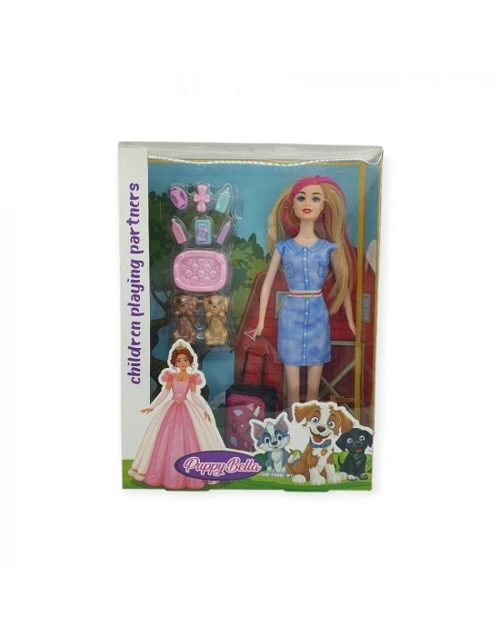 Puppy Bella 30 cm Bebek ve Köpek Bakım Seti - Mavi Elbise