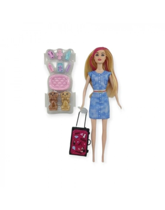 Puppy Bella 30 cm Bebek ve Köpek Bakım Seti - Mavi Elbise