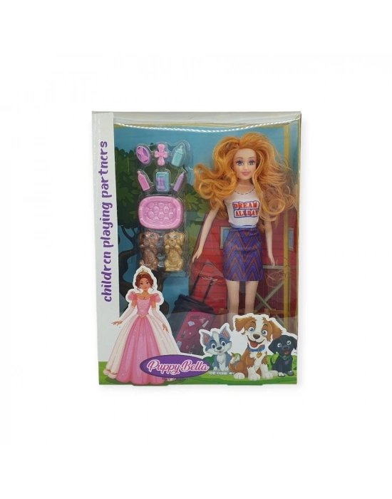 Puppy Bella 30 cm Bebek ve Köpek Bakım Seti - Mor Elbise