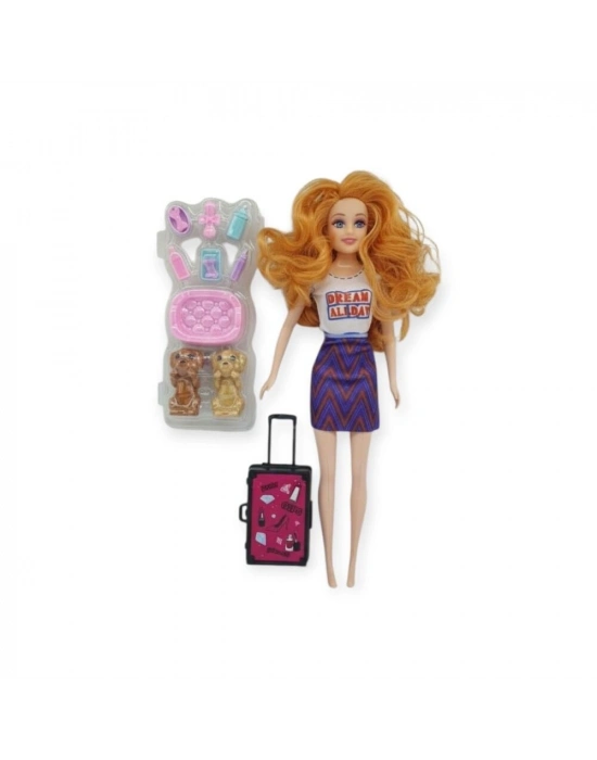 Puppy Bella 30 cm Bebek ve Köpek Bakım Seti - Mor Elbise