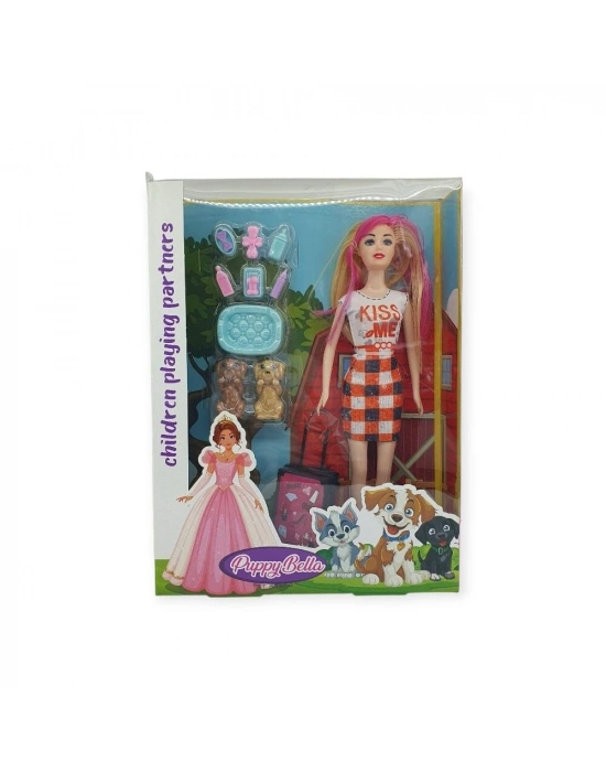 Puppy Bella 30 cm Bebek ve Köpek Bakım Seti - Turuncu Elbise