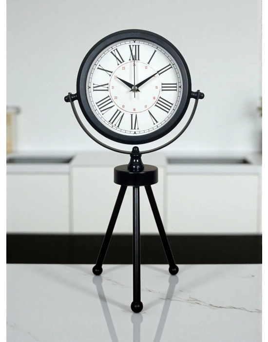 ® Pure Black Roma Rakamlı Üç Ayaklı Metal Masa Saati