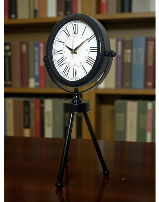 ® Pure Black Roma Rakamlı Üç Ayaklı Metal Masa Saati