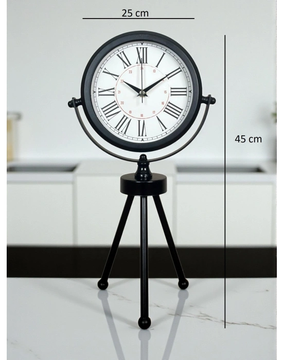 ® Pure Black Roma Rakamlı Üç Ayaklı Metal Masa Saati