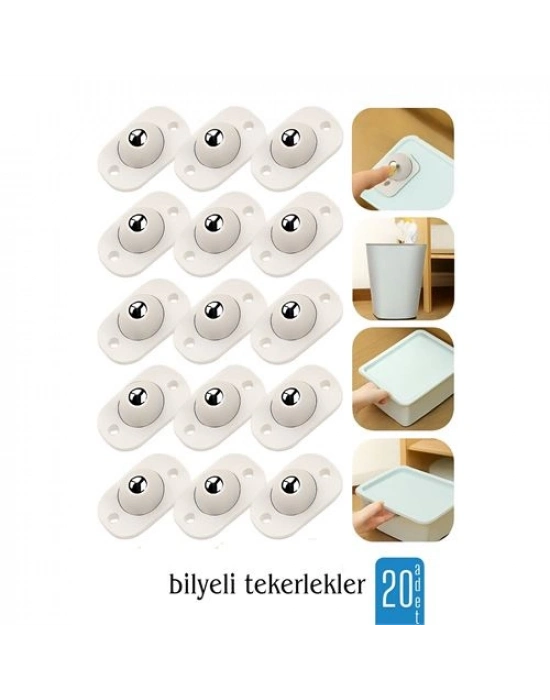 20 li Bilyeli Tekerlek Eşya Kaydırma Aparatı Yapışkanlı Set 360D