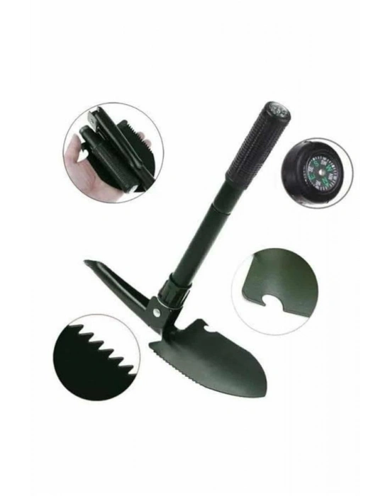 Pusulalı Katlanabilen Portatif Çantalı Mini Kazma Kürek Seti