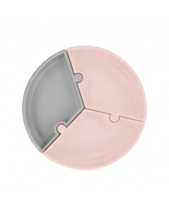  Puzzle Vakum Tabanlı Silikon Tabak Pinky Pink / Powder Grey