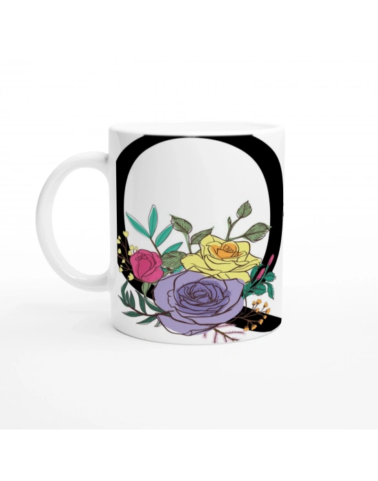 Q Harfi Çiçek Motifli Harfli Kupa Bardak