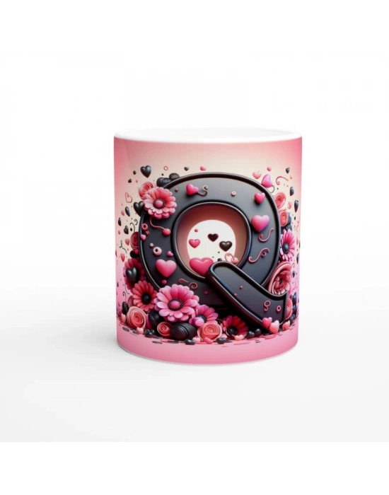 Q Harfi Renkli Desenli Kupa Bardak