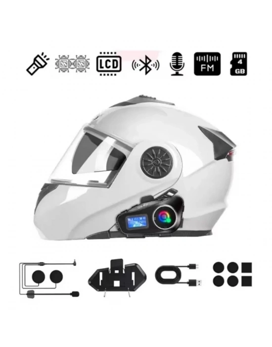 ®  Q58 Motorsikletler İçin Fener Özellikli SD Kart Bölümlü LCD Ekranlı Kablosuz Bluetooth Kulaklıklı – Suya Dayanıklı Kask Kulaklığı