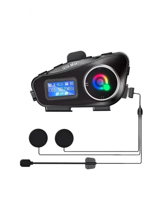 ®  Q58 Motorsikletler İçin Fener Özellikli SD Kart Bölümlü LCD Ekranlı Kablosuz Bluetooth Kulaklıklı – Suya Dayanıklı Kask Kulaklığı