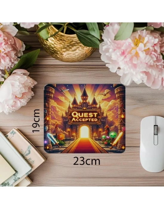 Quest Accepted Yazılı Fantastik Mousepad - 19x23 cm 2 mm Dikdörtgen İthal Baskılı Mouse Pad