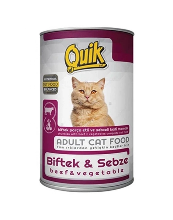 Quik Biftek ve Sebzeli Yetişkin Konserve Kedi Maması 1 Adet 415 Gr