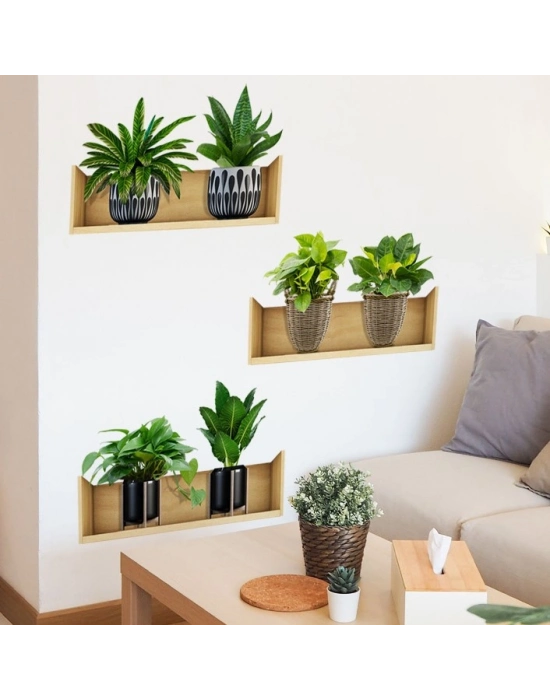 Raflı Bitki Tasarımlı Yapışkanlı Sticker 20*30 cm 3lü Set