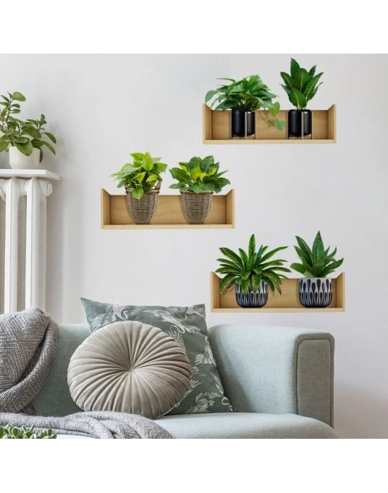 ® Raflı Bitki Tasarımlı Yapışkanlı Sticker 20*30 cm 3lü Set MC-663